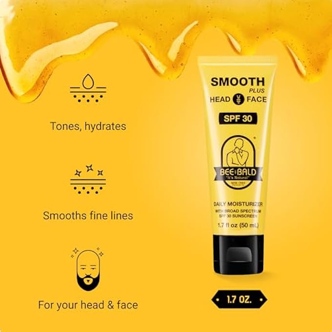 Bee Bald SMOOTH PLUS HEAD & FACE MOISTURIZER WITH SPF 30 SUNSCREEN LOTION PROTECTING SKIN FROM HARMFUL UVA/UVB RAYS WHILE HYDRATING, MOISTURIZING AND TONING, 1.7 FL OZ (PACK OF 2) - Image 2